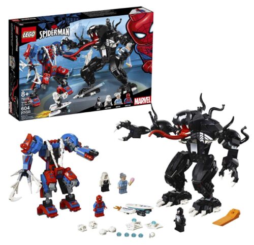 this is an image of a 604-piece multicolor LEGO Marvel Spider-Man Vs. Venom building toy for kids. 
