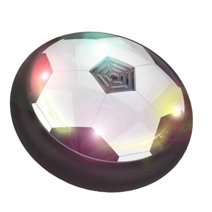 A hover ball with soccer design and LED lights.