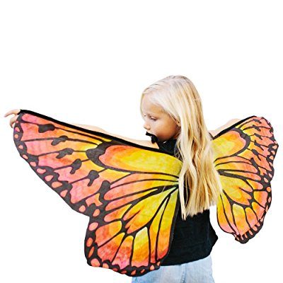 little girl wearing butterfly wings