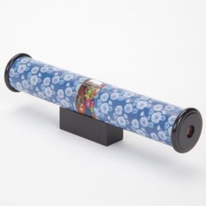 long two side view kaleidoscope toy in a blue patern