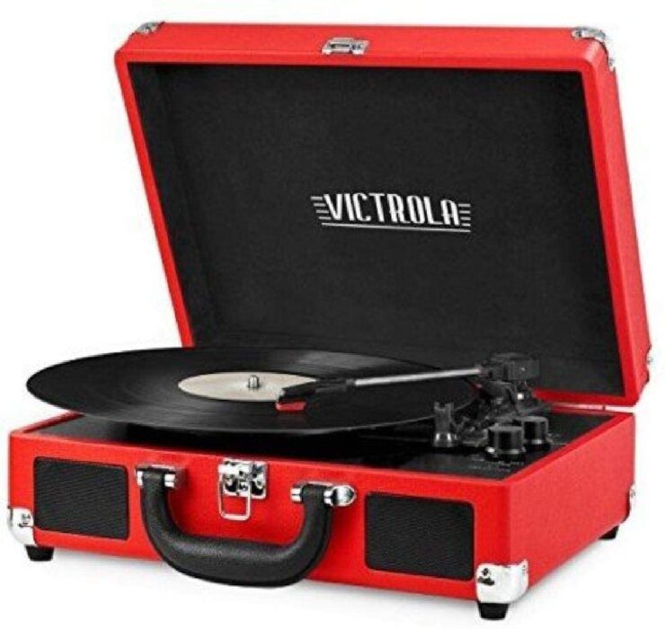 Victrola Record Player with built-in speakers in color red case
