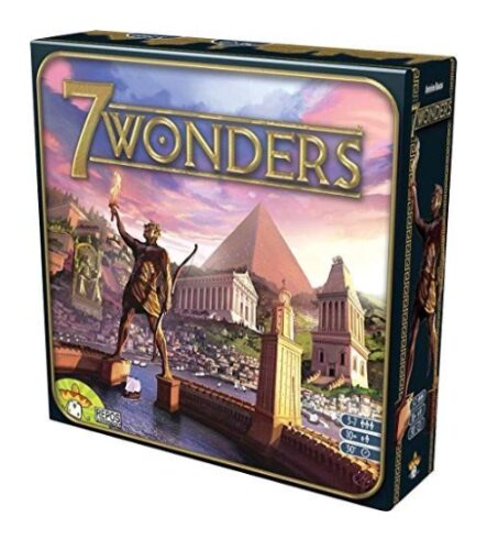 this is an image of a 7 Wonders board game for children age 10 years old. 
