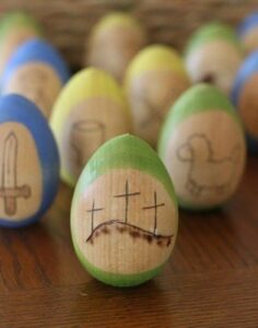 easter eggs decorated with christin cross