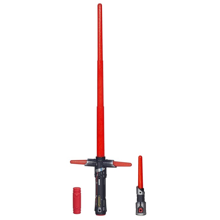 an image of star wars lightsaber toy in red hue