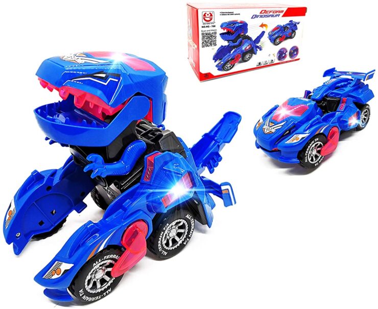 Dinosaur transforming gift toy for boys, blue and red color