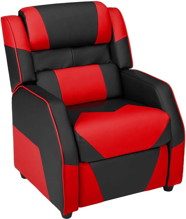 An image of a gaming chair in black and red hue