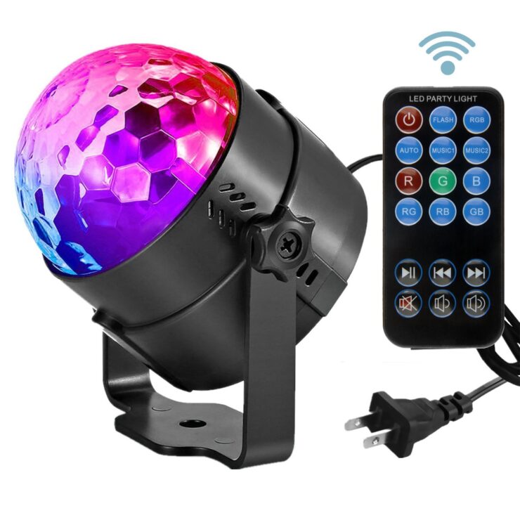 A picture of a disco ball with a remote control.