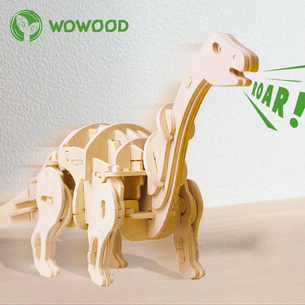 sound activated wood 3D dinosaur toy