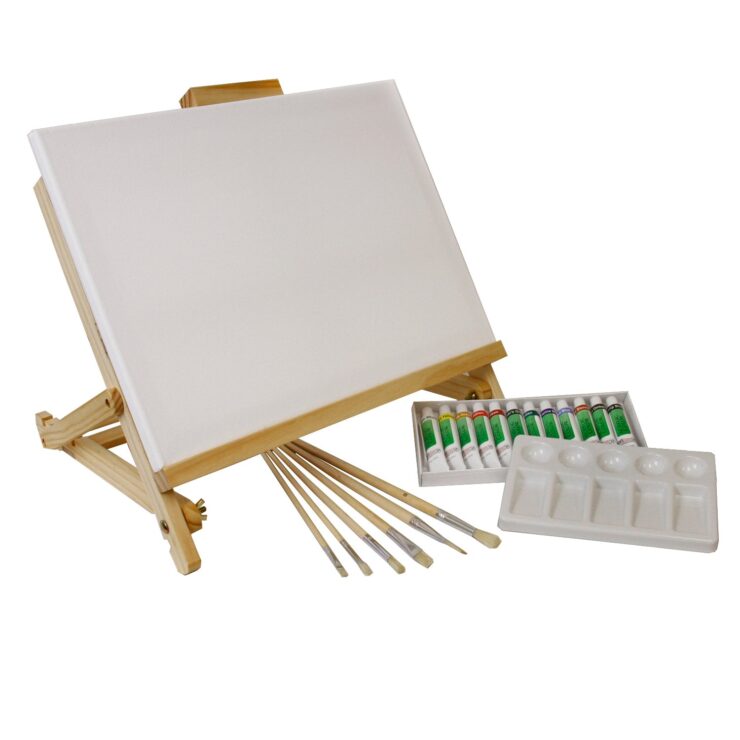 Painting Set with canvas and paint brushes and paint tubes 