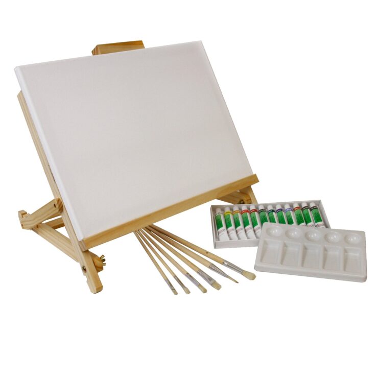 Painting Set with canvas and paint brushes and paint tubes
