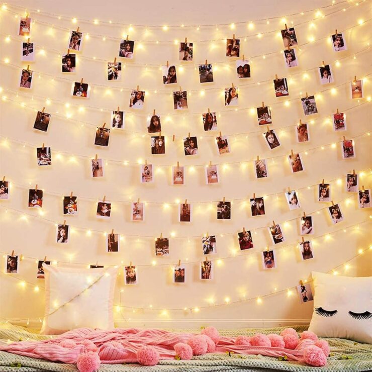 image of a photo string lights with 100 clips for photos 