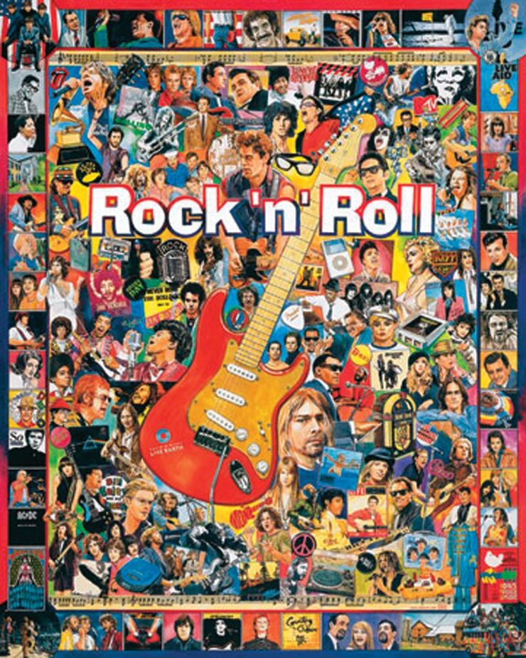 Rock n Roll puzzle with images of rock stars 