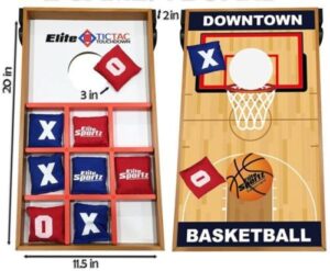 This is an image of a tic tac toe and basketball game board