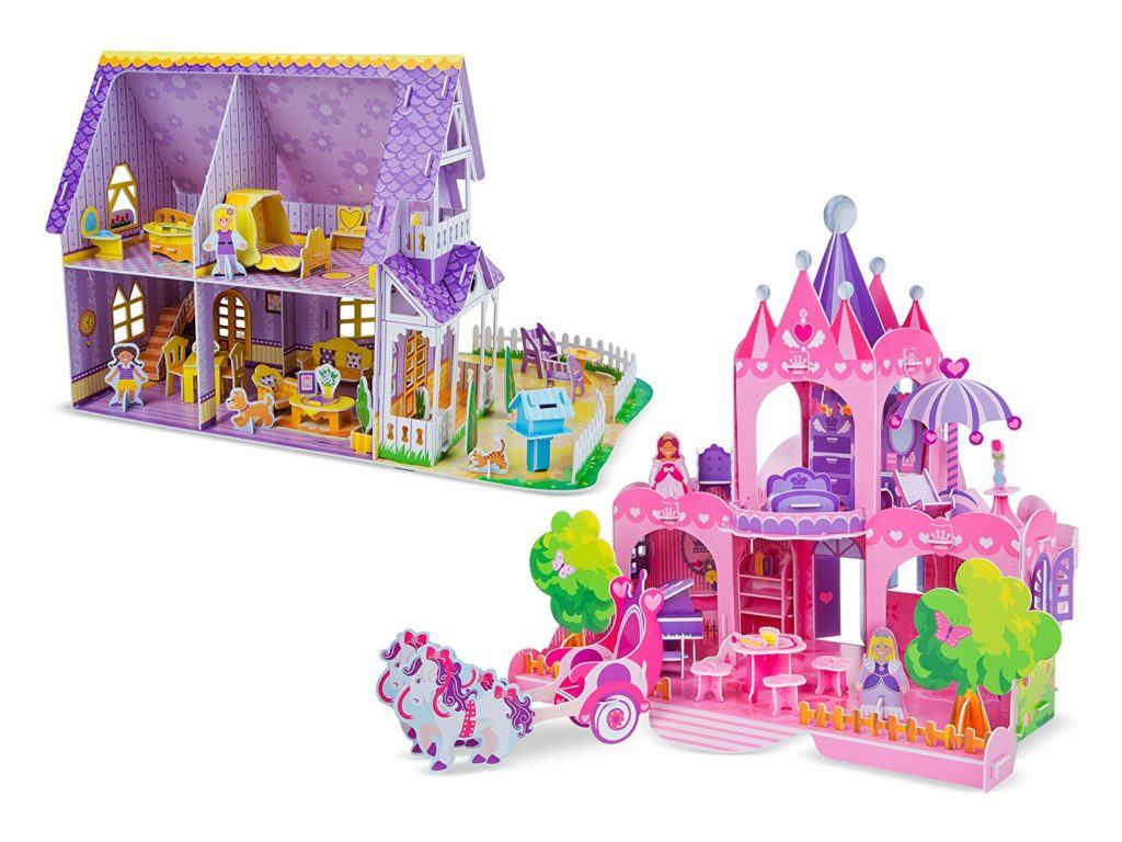 Puzzle Kits Set: Pretty Purple Dollhouse and Pink Palace 3D