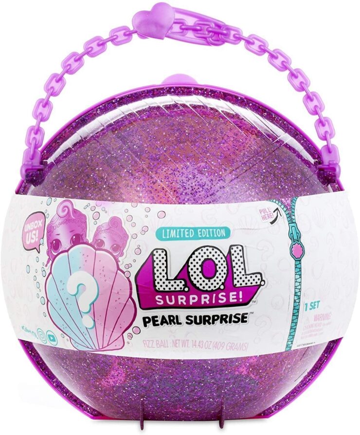 Image of a ball surprise toy in glittery pink