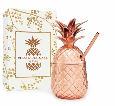 This is an image of a 12 ounce copper pineapple mug with straw. 