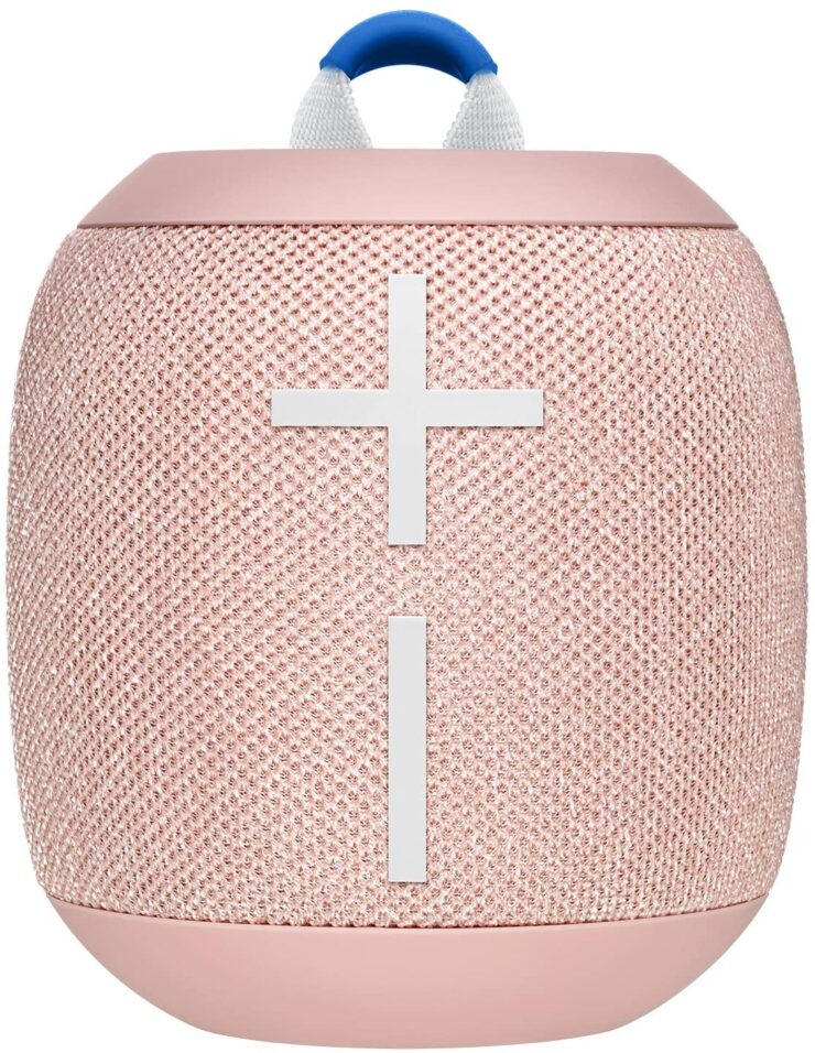 Image of a Wonderboom2 bluetooth speaker in color peach with white details on front.