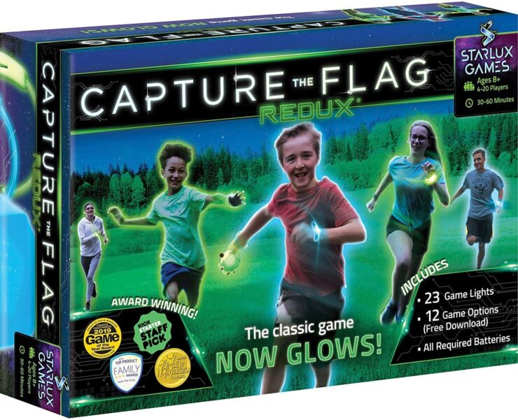 a picture of Capture the Flag game set in a box, glow in the dark.