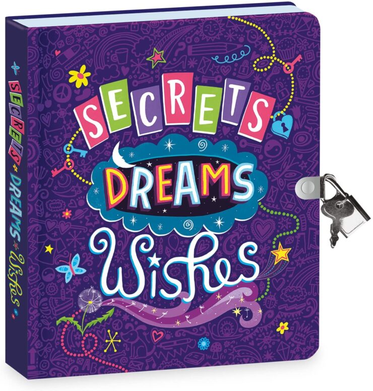 a diary book in violet glow in the dark, with lock and key for girls.