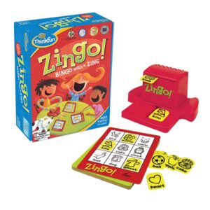 This is an image of a Zingo! Bingo game set with cards