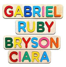 Wooden Personalized Name Puzzle Personalized Engraved Text Greetings on Back Gift for Baby Boy and Baby Girl Handmade Toy