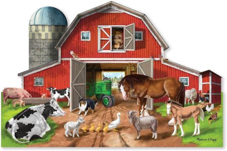 This is an image of Melissa & Doug Busy Barnyard-Shaped Floor Puzzle