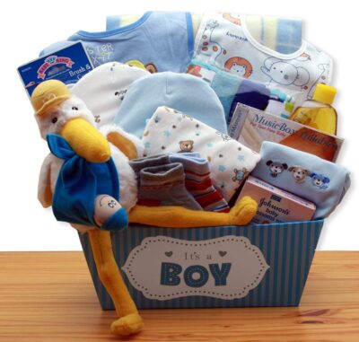 This is an image of kid's gift basket in blue color