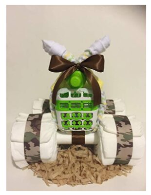 this is an image of a ATV 4-wheeler diaper cake, perfect gift for mommy and baby boys. 