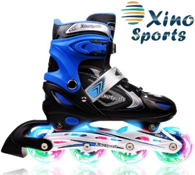 This is an image of kids roller blade skate in blue and black colors