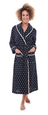 this is an image of a polka dot bathrobe for moms. 
