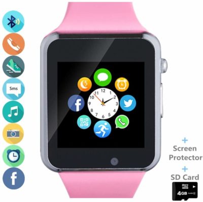 This is an image of a pink multifunction smartwatch by Amazqi. 