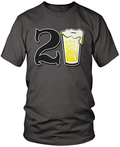 this is an image of a printed charcoal grey men's t-shirt for 21 years old.