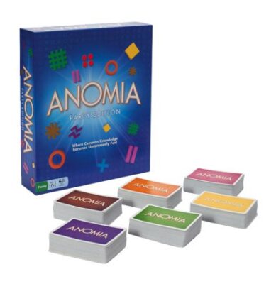 this is an image of an Anomia party card game for teens. 