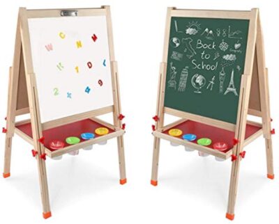this is an image of an Easel double sided whiteboard and chalkboard with accessories