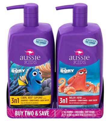this is an image of an Aussie shampoo, conditioner and body wash for kids. 