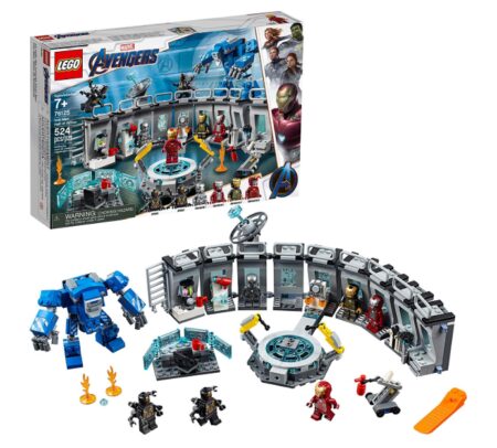 This is an image of an Avengers Iron Man Hall of Armor building set for 7 years old and up. 