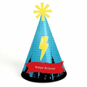 BAM! Superhero Cone Birthday Party Hat with a lightening logo