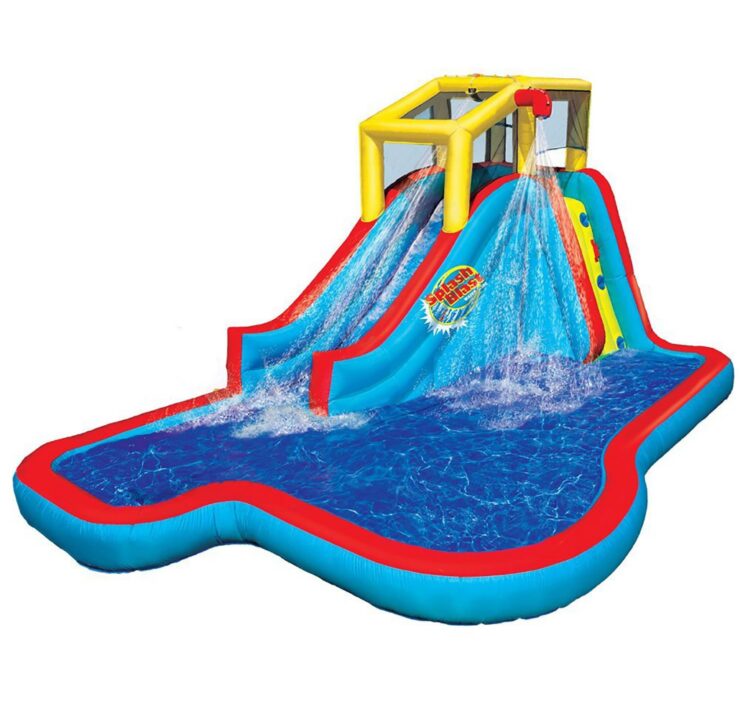 this is an image of the BANZAI Slide N Soak Splash Park Inflatable Outdoor Kids Water Park