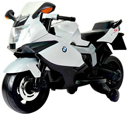 This is an image of Ride On Cars Bmw 12 V Motorcycle In White Color