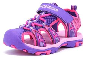 this is an image of a pink and purple summer sports closed toe sandals for little boys and girls.