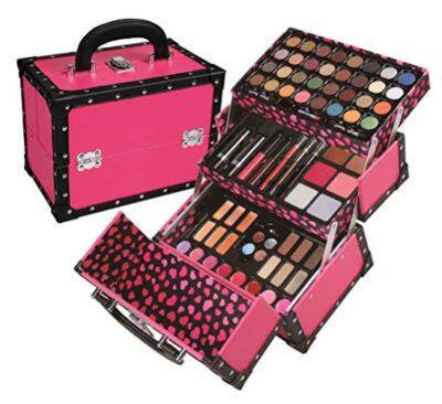 this is an image of a portable and durable pink train case.