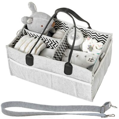 This is an image of babie's diaper organizer in gray color