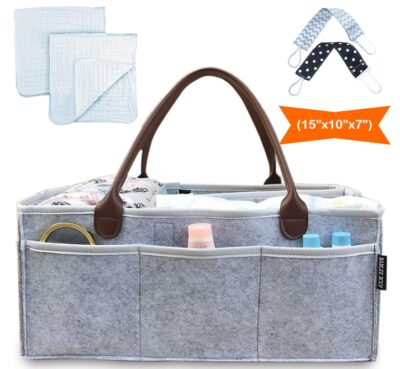 This is an image of kid's diaper organizer basket in gray color