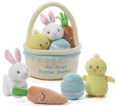 This is an image of kid's animal plush easter basket playset