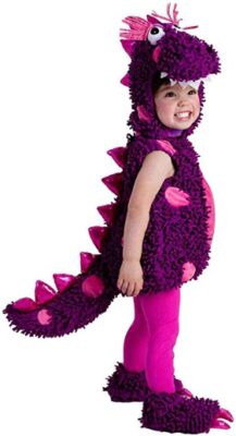 this is an image of a baby girl wearing a dragon costume. 