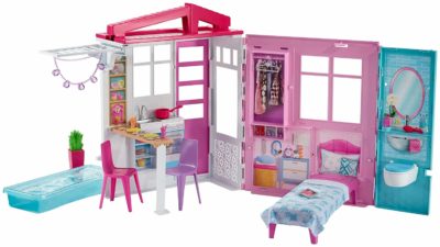 This is an image of a 2 feet portable barbie doll house. 
