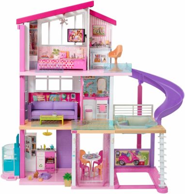 This is an image of a 3 stories barbie house. 