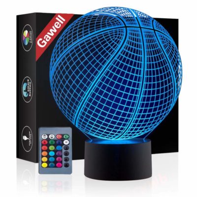 This is an image of a blue basketball 3D night light with remote control. 