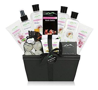 this is an image of a bath body gift basket for moms. 