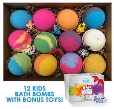 this is an image of a bath bombs gift set with surprise toys for kids. 